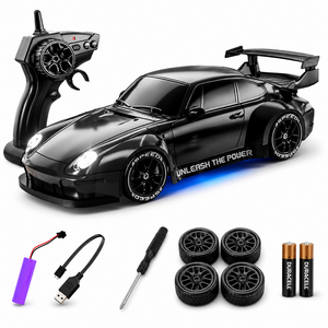 FoldAir 4륜구동 RC 드리프트카 2.4GHz 무선조종 LED 라이트 비례식 스로틀 레이싱 자동차 완구, 1개, 요석흑