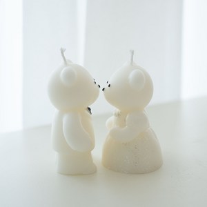 웨딩 곰돌이 캔들 커플 신혼부부 결혼식 집들이 선물 오브제캔들, 1개, 60g, 엄마의정원
