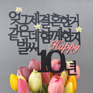 스프링데일 결혼 기념일 10주년 여행 케이크 커플 부부 토퍼, 1개