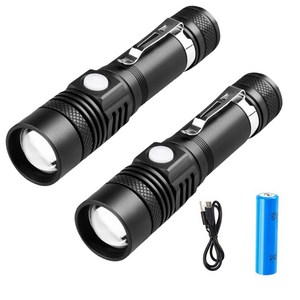 밝기조절 LED 후레쉬 18650 충전식 컴팩트 줌 써치라이트 UNIZOOM02, 1개, 블랙 2개1세트