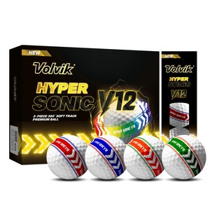 볼빅 골프공 하이퍼 소닉 V12 소프트 트랙 360도 고반발 3피스, 화이트(멀티라인), 12개입, 4개 골드박스 특가