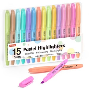 셔틀아트 파스텔 컬러 형광펜, 15개, 혼합색상