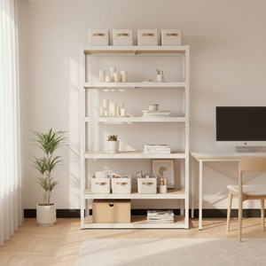 조립식 무볼트 철제앵글선반 베란다 진열대 짐 보관 경량랙 ANGLE, 화이트, 6단