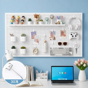 Keyura 철제 타공판 벽걸이 페그보드 수납 정리보드 DIY 인테리어 후크30개 포함, 1개, 화이트120cm*60cm