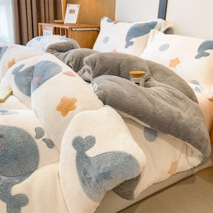 모다까사 자가발열 양털 캐시미어 양면 극세사 두꺼운 겨울 이불 토끼털터치, 화이트 고래