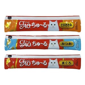 일본 반려묘 식품 이나바 챠오츄르 고양이 간식 3가지맛 x 3세트 총27포, 14g, とりささみ, かつお, まぐろ