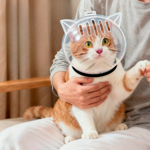 씨티엔 고양이 헬멧 입마개 물림방지 케어용 고급형, 1개, 투명