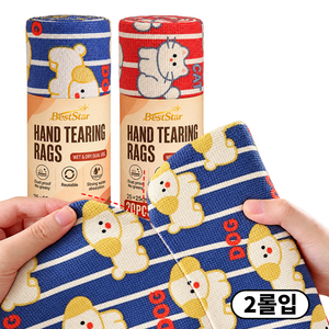 BestStar 뜯어쓰는 롤형 주방 행주 도톰한 설거지 청소용, 1세트, 고양이무늬1롤+강아지무늬1롤