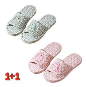 귀여운 공룡 순면 3중 쿠션 층간소음방지 무소음 실내 슬리퍼 2종 세트, 2개, 핑크+그린