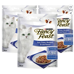 팬시피스트 어덜트 고양이 건식사료, 참치+새우, 450g, 3개