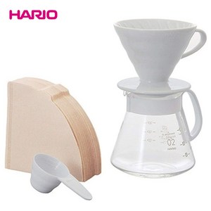 하리오 V60 세라믹 드립퍼 02 세트, 1세트, 세라믹드립퍼 + 유리서버 + 종이필터100p + 계량스푼, 450ml