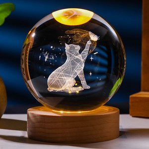 리파니 LED 모던 수정구슬 침실 무드등 8CM, 고양이+나비