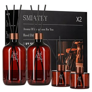 스미어티 디퓨저 대용량 실내 방향제 리필액 선물 세트 집 화장실 방향제 500ml, 호텔 목재, 2개