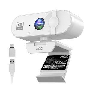 AOC 4K 웹캠 내장 마이크 자동 초점, 화이트, AC310