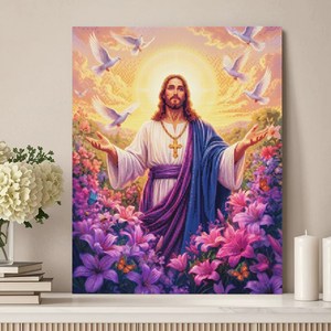 wonderful live DIY 보석십자수 캔버스형 큐빅 십자수 대형 40x50 cm, 1개, 15 예수 백합화