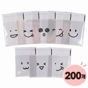 펀펀스마일 표정 캐릭터 쿠키 포장 OPP 봉투 투명 접착 비닐 답례품 디저트 포장용, 200개