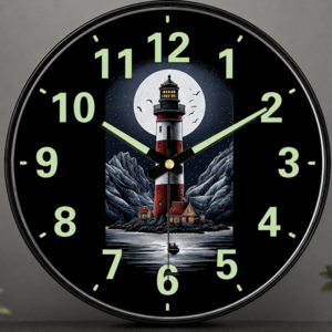 디어루프 [10인치 24cm] 감성 야광 벽걸이 시계, 고요한 밤바다 등대 / 야광