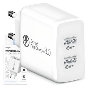 서가 퀵차지 USB 동시 고속 충전기 어댑터 36W QC3.0 2포트 멀티, 화이트, 1개