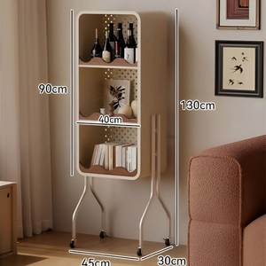 에르모네 앤티크하고 빈티지한 이동식 철제 스탠드 장식장 고급스럽고 우아한 책장, 크림 세로3단