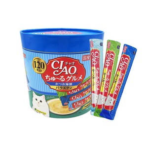 챠오츄르 구루메 버라이어티 고양이 간식 120p, 혼합맛(가다랑어/해산물), 1.68kg, 14ml, 1개