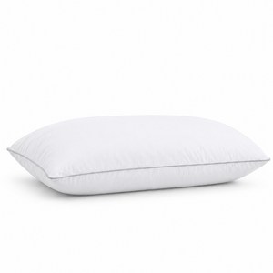 [공식인증] 순면 100% 호텔식 구스다운 베개(거위털베개) 95% 거위솜털 3중 스마트 챔버 구조 목베개(목디스크 베개) OEKO-TEX 인증 / 방수습 / 항균 / 편한베개, 1개, 플레인 화이트 + 실버 파이핑