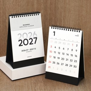 2026 2027 비기닝 18개월 심플 탁상 데스크 캘린더, 1개, 세로형_블랙
