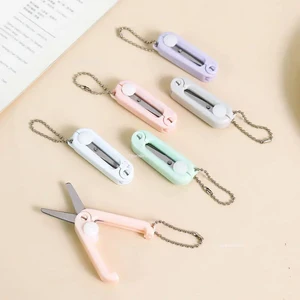 휴대용 미니 접이식 가위 키링형 슬라이드 잠금 소형 문구 공예 DIY 가위, 4개, 혼합색상