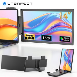UPERFECT 14인치 FHD 노트북 듀얼 스크린 포터블 모니터 IPS 업무용 노트북 화면 확장기, 블랙, 35.5cm
