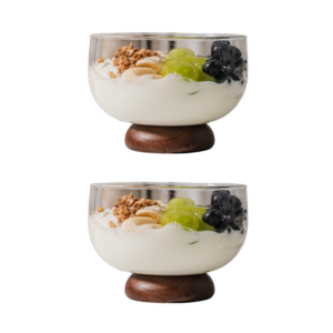 카빈스 우드 내열 유리 그릭 요거트볼 시리얼 샐러드 볼 디저트 용기 550ml, 2개, 투명