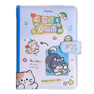 봄밤 고양이 자석 버클 노트, 1개, 블루