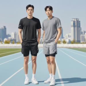 BYMSPORT 남자 런닝복 스포츠웨어 상하 운동복 세트 ( 반팔+투인원 반바지) 1+1