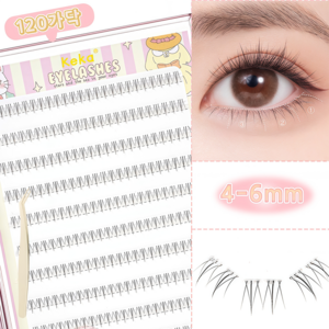 Keka 노글루 언더 속눈썹 4-6mm 가닥 속눈썹 부분 아랫 눈썹, 1개, 블랙