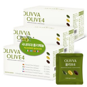 [지중해 4개국] 올리바 올리브4 냉압착 엑스트라버진 올리브 오일 100% 프리미엄 EVOO 올리브유 잎 선물세트 72캡슐, 3박스, 24회분