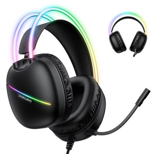 ONIKUMA 유선 게이밍 헤드셋 가상 7.1 usb RGB 노이즈캔슬링 마이크 X33, 블랙