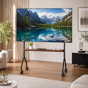 Tixpra 티비 거 치대 티비스탠드 32~75인치 스텐 이동식 tv 거치대 1단 원목 선반, 1개, 블랙