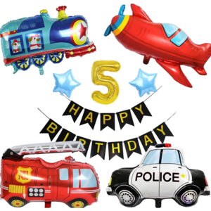파파 파티 소방차 경찰차 자동차 비행기 생일 가랜드 숫자 풍선 세트, 1세트, 가랜드+숫자 5