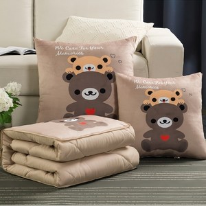 3in1 쿠션담요 지퍼쿠션 캠핑 차박 사무실 차량용 필수템, 1개, 카키색 40×40 105×150cm