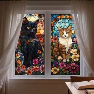 UV 양면 정전기 창문 스티커 다양한 동물 시리즈 디자인 인테리어 소품 120x30cm, 고양이 실루엣