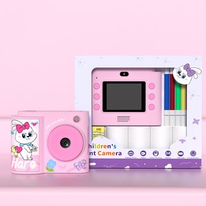 PYHO 키즈 즉석카메라 4800만 화소 전후 듀얼카메라 1080P 동영상 감열 인화지 인쇄 2.4인치 대화면 어린이 선물 카메라 64GB 호환, 1개, 핑크색