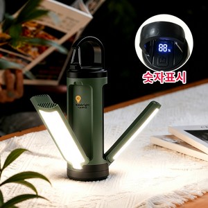 Keebright 3in1감성 캠핑랜턴 3000mAh 숫자표시 IP65방수 접이식 무드등 차박 비상조명, 1개, 딥그린 Keebright 정품 숫자표시
