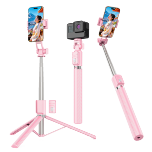 NICESUN 블루투스 휴대폰 삼각대 스마트폰/카메라/고프로 삼각대 셀카봉 170cm S8, 핑크, 1개
