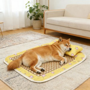 Mosashoe 여름 강아지방석 등나무 애견쿨매트 강아지 고양이 쿨매트 통기성 논슬립, 옐로우, 1개