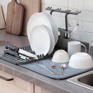하스몰 물빠짐 주방 설거지 극세사 접시 거치 매트, 그레이, 1개