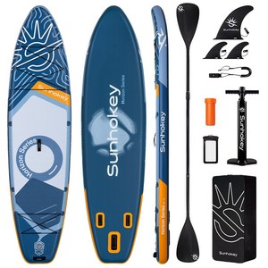 SUNHOKEY 공기주입식 패들보드 SUP 서핑보드 대형 풀세트 335cm, 파란색