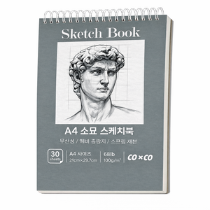 COXCO 스케치북 크로키북 드로잉북 연습용 연필 소묘용 두꺼운 종이 석고상 패턴, A4, 1개, 30매