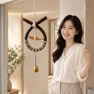 BIKASU 소코뚜레 액막이 명태 북어 도어벨 집들이 개업 선물 인테리어 고급 선물, 원목색