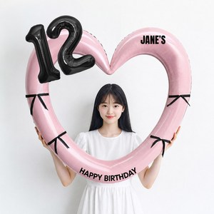 해피제이니 블랙 숫자 하트프레임 풍선 생일파티용품세트(프리레터링 시트지 포함) 포토존, 1세트, 12 핑크하트