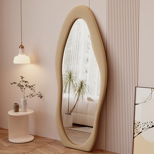 Zzang Room 비정형 웨이브 스탠드 전신거울, 베이지