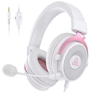 EKSA E900 게이밍 헤드셋 탈착식 노이즈캔슬링 마이크 ps4/ps5/xbox 호환, 핑크색 3.5mm 연결선, 3.5mm 연결선