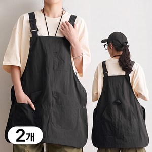 뷔이위이 앞치마 양면 길이조절 방수 남여공용 주방 어린이집, 2개, 블랙